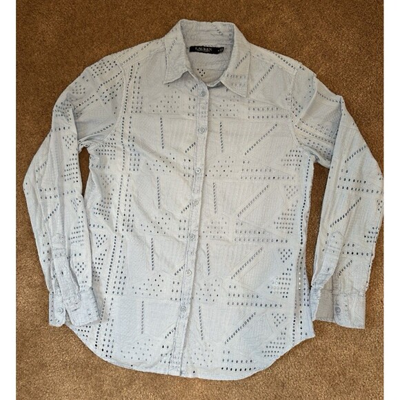 Lauren Ralph Lauren Women's Eyelet Cotton Shirt  Medium, Indigo Sail - Picture 7 of 11